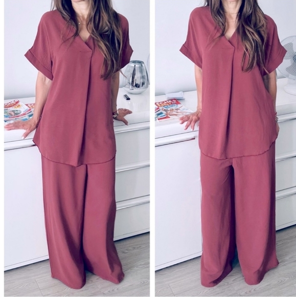 SOLD!⭐️FROM FRANCE!⭐️ Wide Leg Pant And Tunic Top 2 Piece Set MADE IN FRANCE! - Picture 12 of 15